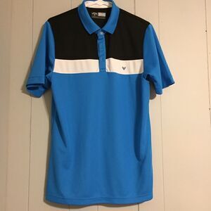 Callaway Blue White Black Golf Polo Striped Opti Dri S
